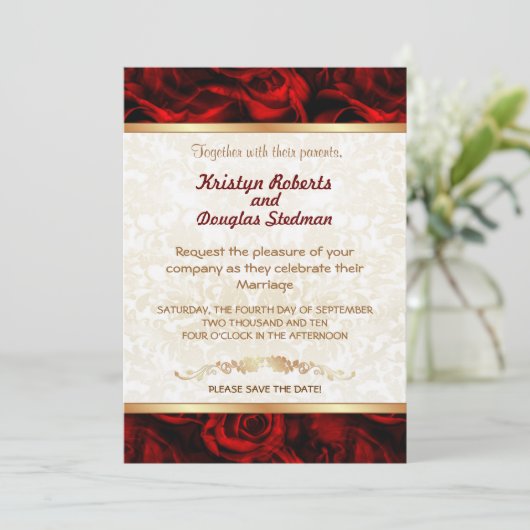 Rode Roos - Trouw Uitnodiging (Staand voorkant)