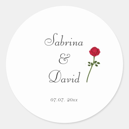 Rode Roos Trouwen Witte Achtergrond Ronde Sticker (Voorkant)