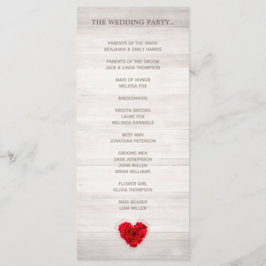 Rode roos trouwensprogramma hhn01 programmakaart (Achterkant)