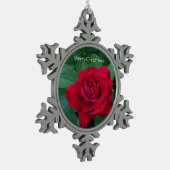 Rode Roos Van dichtbij Tin Sneeuwvlok Ornament (Links)