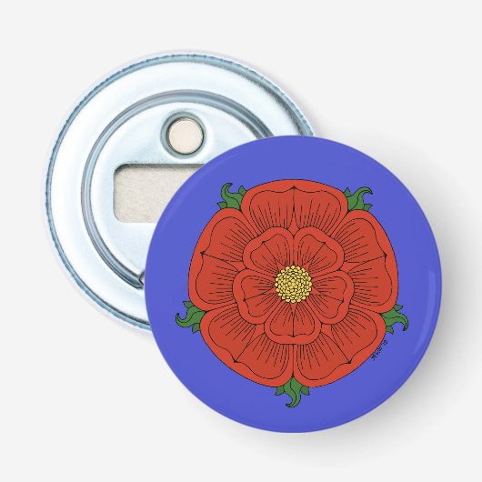 Rode Roos van Lancaster Button Flesopener (Voorkant)