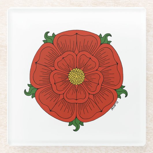 Rode Roos van Lancaster Glazen Onderzetter (Voorkant)