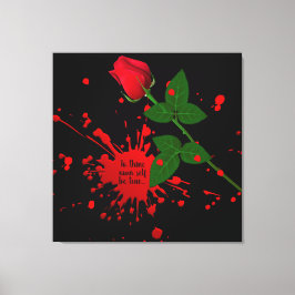 Rode roos verf spatten met citaat canvas afdruk