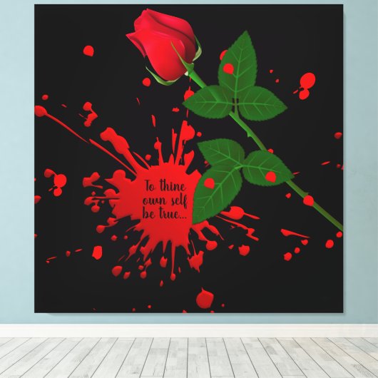 Rode roos verf spatten met citaat canvas afdruk (Insitu (Houten vloer))