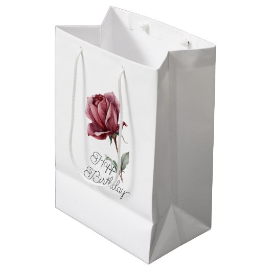 Rode Roos Verjaardag Medium Cadeauzakje (Voorkant Gekanteld)
