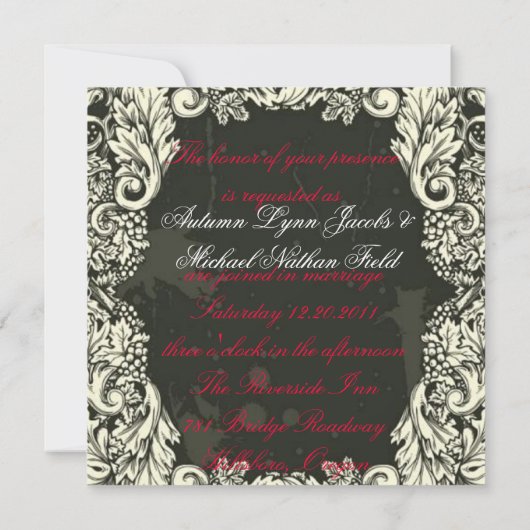  Rode Roos Victoriaans gotische bruiloft Kaart (Achterkant)