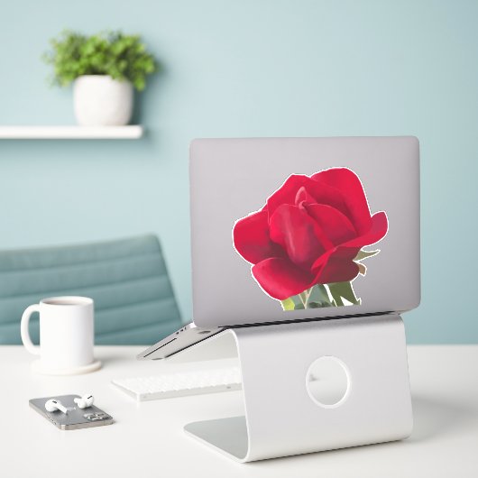 Rode roos vierkant - Rode roos  Sticker (Laptop op bureau)