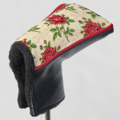 Rode roos vintage patroon golfheadcover (3/4 voorkant)