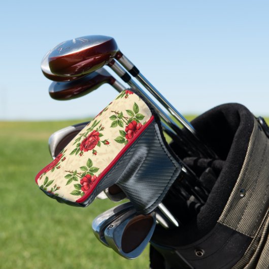 Rode roos vintage patroon golfheadcover (Insitu)