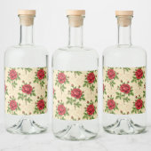 Rode roos vintage patroon likeurfles etiket (Flessen)
