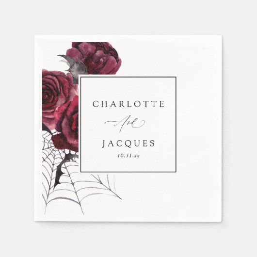 Rode Roos & Vleermuizen Halloween Huwelijk - Wit Servet (Voorkant)