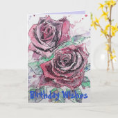 Rode Roos Waterverf Bloem Bloemrijke Verjaardagska Kaart (Gele Bloem)