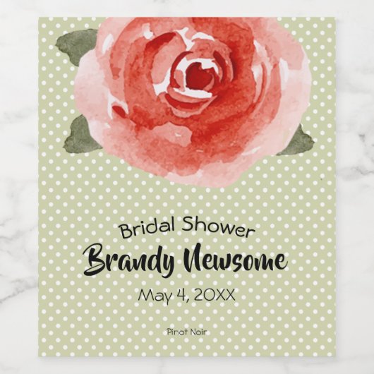 Rode Roos Waterverf Bloem Wijn Etiket (Enkel label)