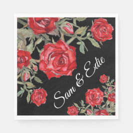 Rode Roos Waterverf Bloemachtige Trouw Elegante Na Servet