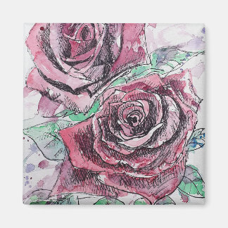 Rode Roos Waterverf Bloemen Bloemschilderij Magneet