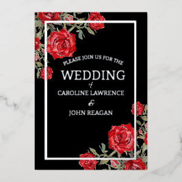 Rode Roos Waterverf Bloemen Huwelijk Folie Uitnodiging