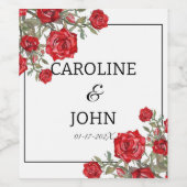 Rode Roos Waterverf Bloemen Huwelijk Wijn Etiket (Enkel label)