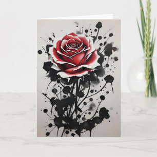 Rode Roos - Waterverf bloemen Kaart