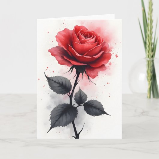 Rode Roos - Waterverf bloemen Kaart (Voorkant)