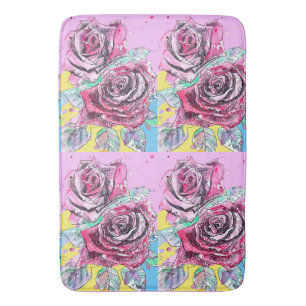 Rode Roos Waterverf Bloemen Roze Bloemschildering Badmat