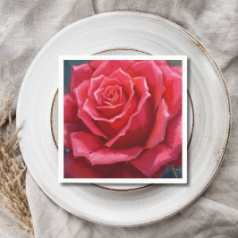 Rode Roos Waterverf Formele Bloemige Bruiloft Servet