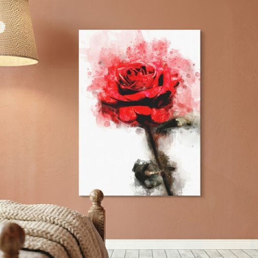 Rode Roos Waterverf Kunst op Witte Achtergrond Canvas Afdruk