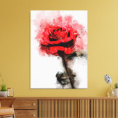 Rode Roos Waterverf Kunst op Witte Achtergrond Canvas Afdruk (Insitu (Woonkamer))