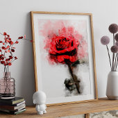 Rode Roos Waterverf Kunst op Witte Achtergrond Foto Afdruk