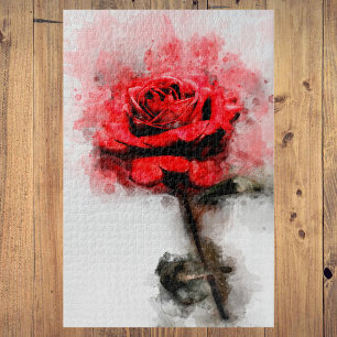 Rode Roos Waterverf Kunst op Witte Achtergrond Legpuzzel