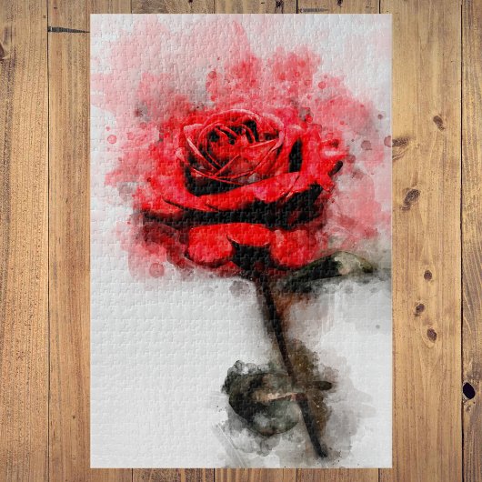 Rode Roos Waterverf Kunst op Witte Achtergrond Legpuzzel