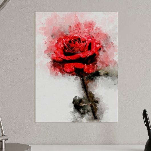 Rode Roos Waterverf Kunst op Witte Achtergrond Poster