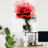 Rode Roos Waterverf Kunst op Witte Achtergrond Poster (Thuiskantoor)