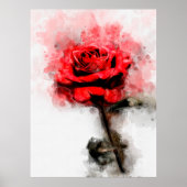 Rode Roos Waterverf Kunst op Witte Achtergrond Poster (Voorkant)