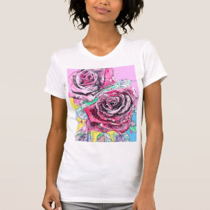 Rode Roos Waterverf Roze Bloemen Bloemenschilderin T-shirt