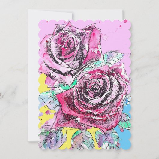 Rode Roos Waterverf Rozen Roze Huwelijksuitnodigin Kaart (Achterkant)