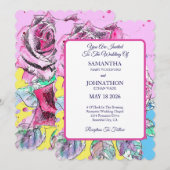 Rode Roos Waterverf Rozen Roze Huwelijksuitnodigin Kaart (Voorkant / Achterkant)
