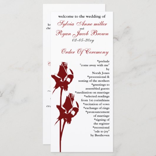 rode roos Wedding programma Programmakaart (Voorkant / Achterkant)