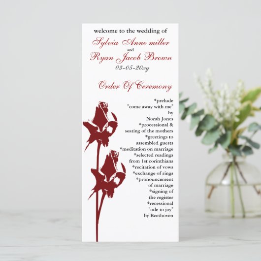 rode roos Wedding programma Programmakaart (Staand voorkant)