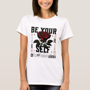 Rode Roos Wees Jezelf Grafische T-shirt