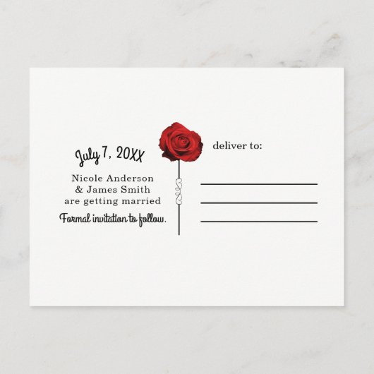 Rode Roos Wit (Elke Kleur) Glam Sla de Datum Op Aankondigingskaart (Achterkant)