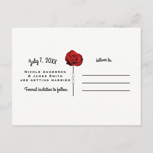 Rode Roos Wit (Elke Kleur) Glam Sla de Datum Op Aankondigingskaart (Achterkant)