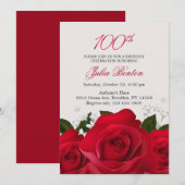 Rode roos, witte bloemen 100e verjaardag kaart (Voorkant / Achterkant)