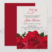 Rode roos, witte bloemen 75e verjaardag kaart (Voorkant / Achterkant)