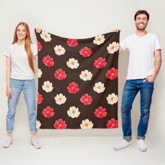 Rode Roos Witte Bloemen Fleece Deken