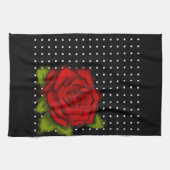 Rode roos, witte stippen theedoek (Horizontaal)