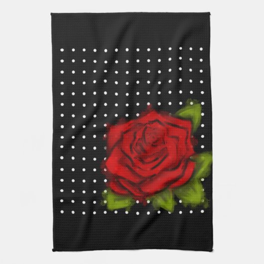 Rode roos, witte stippen theedoek (Verticaal)