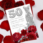 Rode Roos Zilveren Diamonte Jurk 50ste Verjaardag Kaart<br><div class="desc">Red Rose Silver Diamonte Dress 50th Birthday Invitation Bekijk bijpassend collectie in Niche en Nest Store</div>