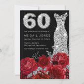 Rode Roos Zilveren Diamonte Jurk 60ste Verjaardag Kaart (Voorkant)