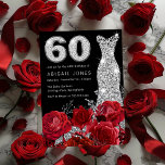 Rode Roos Zilveren Diamonte Jurk 60ste Verjaardag Kaart<br><div class="desc">Red Rose Silver Diamonte Dress 60th Birthday Invitation Bekijk bijpassend collectie in Niche en Nest Store</div>