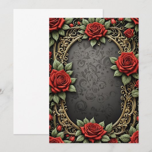 Rode Roos Zwart Achtergrond Custom Bloemen Huwelij Kaart (Voorkant / Achterkant)